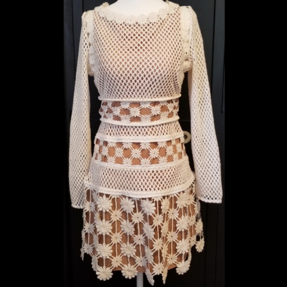SELF-PORTRAIT Crochet Long Sleeve Mini Dress - Picture 7 of 7